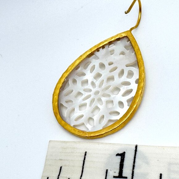 Vermeil 925 Sterling Silver Teardrop Earrings Mother Of Pearl Lasercut Inlay - Picture 4 of 8